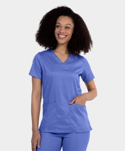 Edge By IRG Inspired By You Womens Scrubs Top Blue V Neck Short Sleeves  Shirt XS