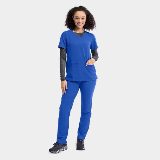 Women's sporty solid double v-neck top | 3852 - image 4