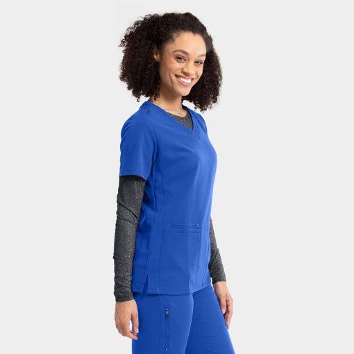Women's sporty solid double v-neck top | 3852 - image 3