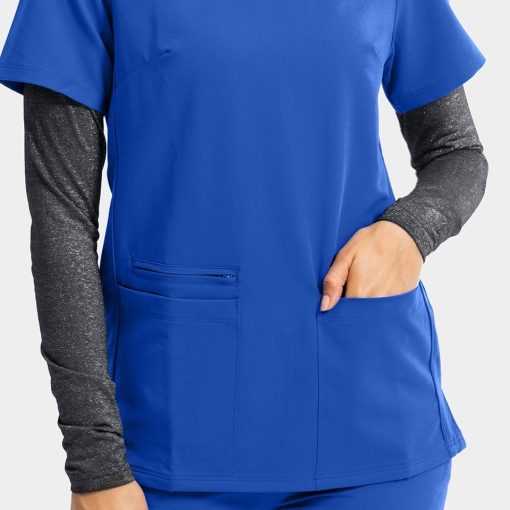 Women's sporty solid double v-neck top | 3852 - image 6
