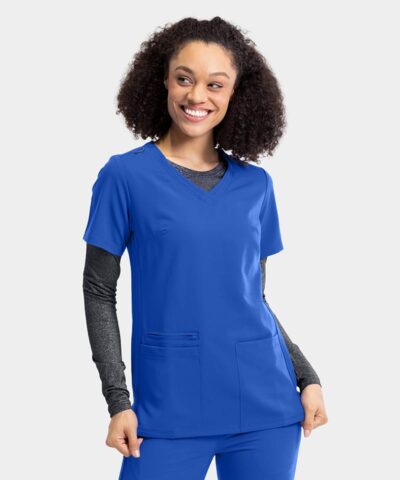 Women's Sporty Solid Double V-Neck Top, 3852 - Scrubs of Evans