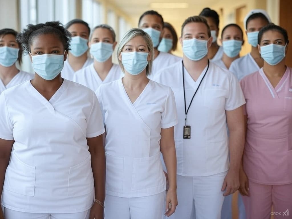 Nurses come in all shapes and sizes and this picture shows different ethnicity and body shape for nursing scrubs.