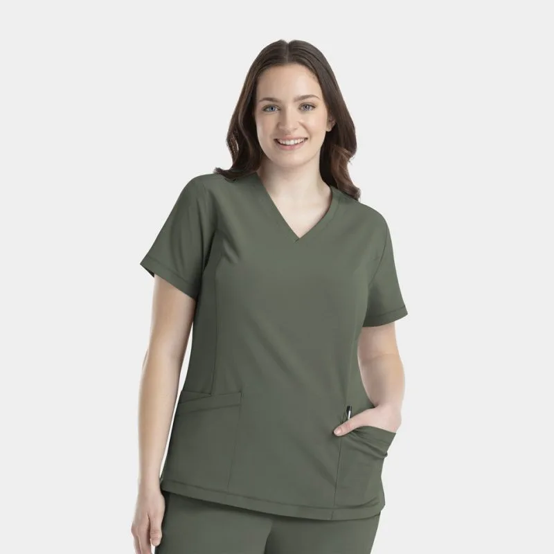 woman in olive green scrubs
