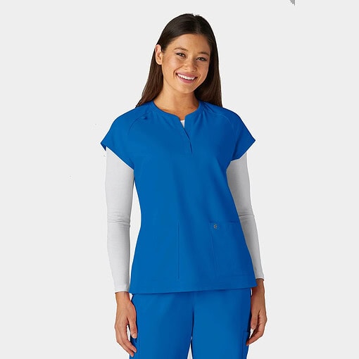 Cureology reese top c102 in black — women's scrub top model photo