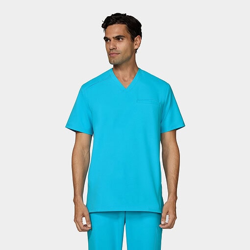 Cureology stasis top c652 in teal — men's scrub top model photo