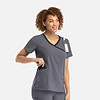 Momentum by maevn 5004 womensmockwraptopwithcontrasttrim pewter pew 01 maevn scrubs
